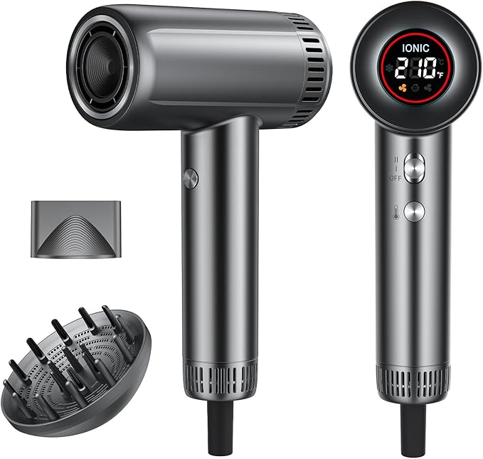Hair Dryer with Magnetic Diffuser Attachments Professional High Speed Ionic Blow Dryer for Fast Drying9 Heat &amp 2 Speed SettingsAuto Clean and Cool ShotCompact Hair Blow Dryer for TravelSalon
