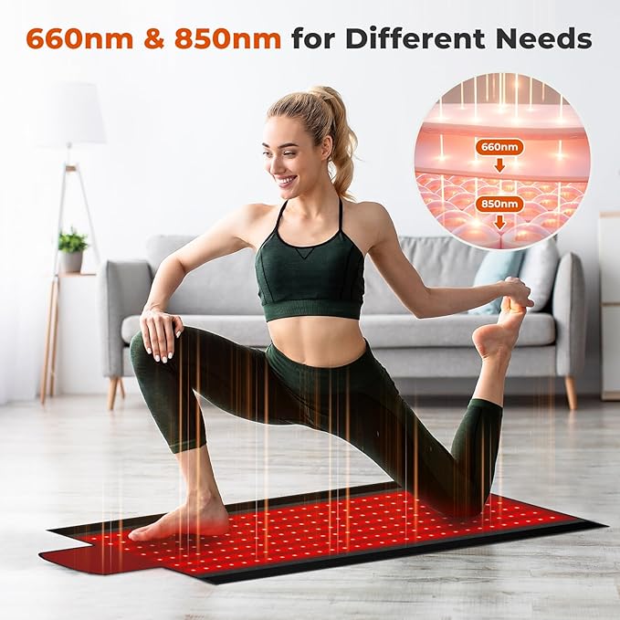 Red Light Therapy Mat 2in1 LEDs (660nm&amp 850nm) Red Light Therapy Blanket Premium Material Adjustable Timer &amp Intensity