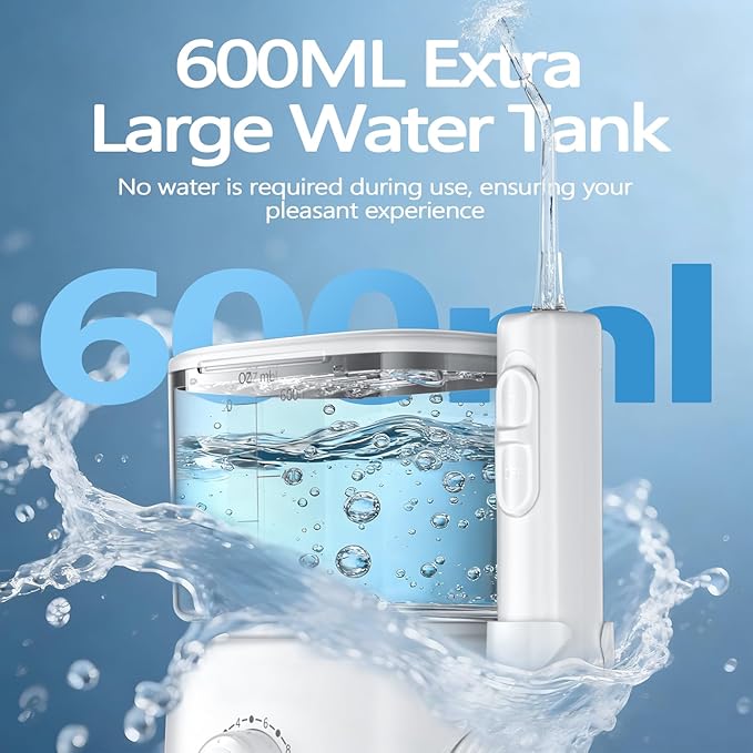 Water Dental Flosser 600ML Large Water Tank Oral Irrigator for Teeth 10 Modes Water Flosser with 5 Jet Tips Suitable for Multiple Users IPX7 Waterproof Electric Flossing Machine for Family White