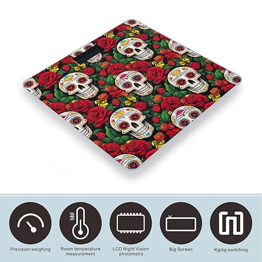 Automatic Switch Digital Bathroom Weighing Scale Smart Scale for Body Weight Mexican Day Dead Rose Sugar Skulls