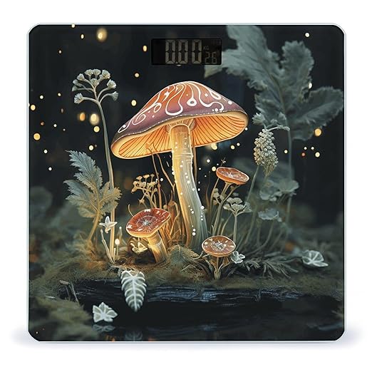 Butterfly Mushroom Scale for Body Weight Safe Rounded Corners Tempered Glass Digital Bathroom Scale LED Display 400lb Capacity Weight Scales with High Precision Sensors