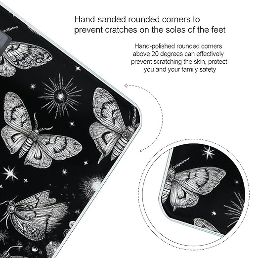 Energy Saving Scale Bathroom Weighing Scale Smart Scale for Body Weight Digital Gothic Moth Skull Sun Moon Black and White