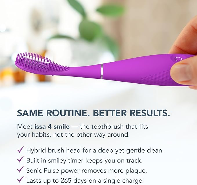 FOREO ISSA 4 Smile Electric Toothbrush – Compact &amp Travel-Friendly 4-in-1 Hybrid Brush Head Tough on Plaque Long Battery Life (265 Days) 6-Month Brush Head Replacement
