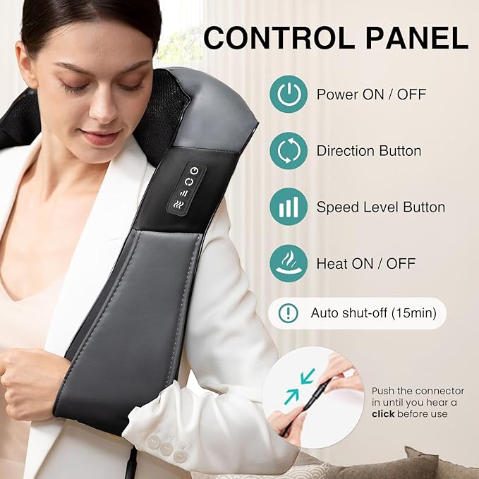 Nekteck Shiatsu Neck Massager with Heat for Pain Relief Deep Tissue 2026 Upgraded 3D Back Shoulder Kneading Massage Pillow Body Muscle Relaxation Tool Gifts for Him Her Mom Dad Gray (NOT Cordless)