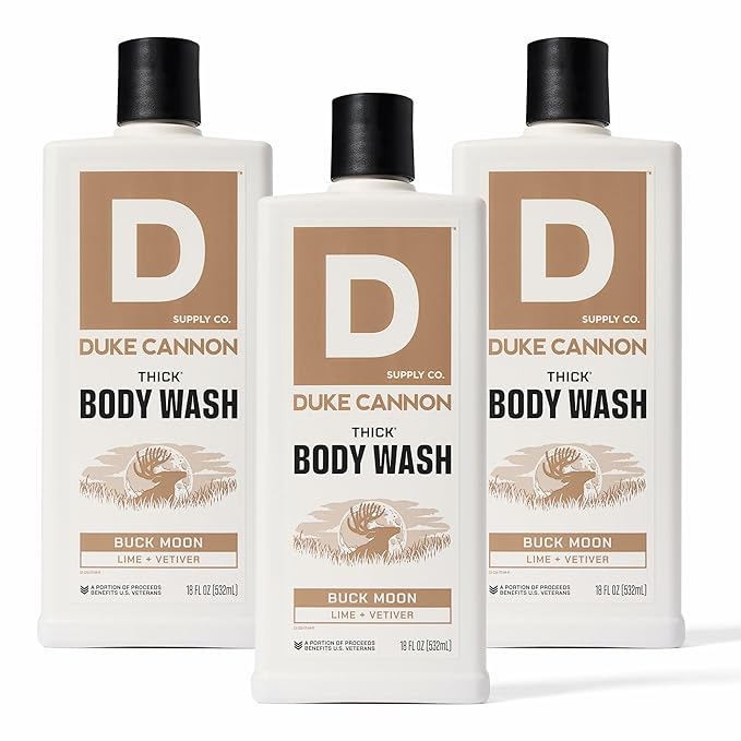 Duke Cannon Thick High Viscosity Body Wash - Buck Moon 17.5 oz Vetiver &amp Oakmoss Scent Mineral Enriched Paraben &amp Sulfate Free (3 Pack)