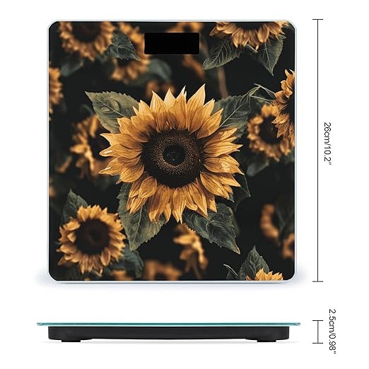 Brown Leaves Sunflower Smart Scale for Body Weight Accurate Bathroom Scale with LED Display Digital Weight Scales Weighing Machine High Precision Scales for Bath Home