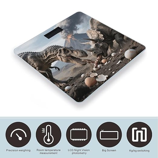 Tyrannosaurus Rex Predation Scale for Body Weight Sturdy Tempered Glass Weighing Scales with LCD Display Accurate Digital Bathroom Scale Convenient Body Fat Smart Scales Easy Read