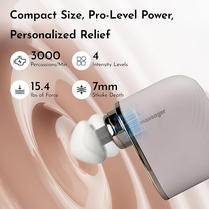 Mini Massage Gun Pro – Portable Deep Tissue Percussion Massager with Smart Pressure Sensor Quiet Motor Muscle Relaxation for Neck Back &amp Legs USB-C Rechargeable Light Purple Color