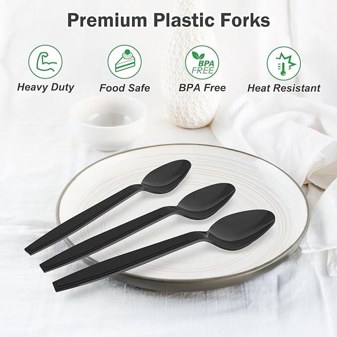 360 Count Black Plastic Spoons Disposable BPA-Free Heat Resistant Solid and Durable Disposable Spoons Heavy Duty Bulk Premium Spoons plastic disposable for Party Supply