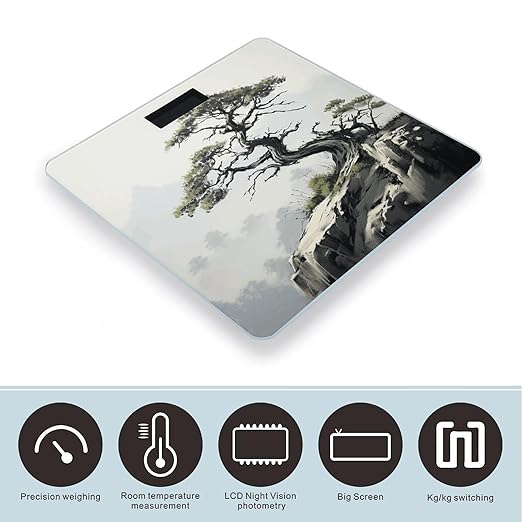 Pine on Mountain Slope Scale for Body Weight Highly Accurate Digital Bathroom Scale Sturdy Tempered Glass Weighing Scales with LCD Display Fashion Body Fat Smart Scales 400lb