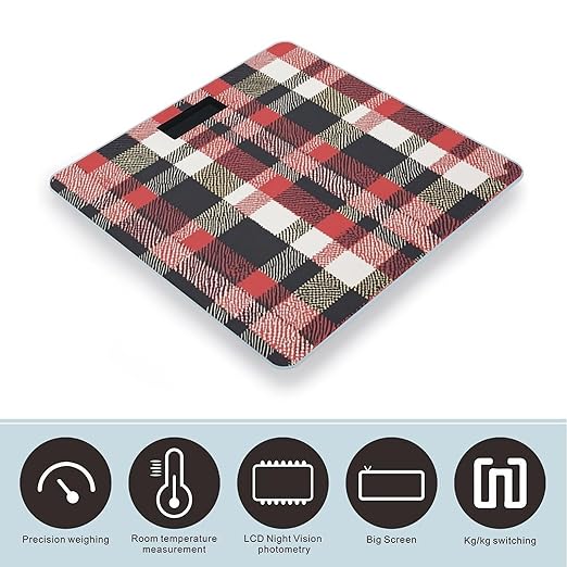 Plaid Red and Black Scale for Body Weight Smart Scales Digital Bathroom Scale High Precision Weighing Scales with Large Display Weighing Machine for People