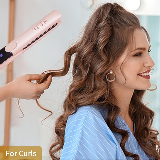 ANGENIL Pro Titanium Flat Iron Hair Straightener and Curler Anti-Scald Dual Voltage with Large Capacity Heat Resistant Travel Bag