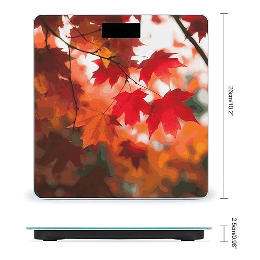 Autumn Fall Red Maple Leaves Weight Scale Digital Electronic Scales Bathroom Scale Larg LCD Backlight Display High Precisio MeasurementsTempered Glass
