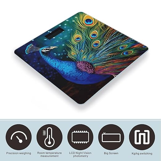 Colored Peacock Bathroom Scale Weight Scale for Body WeightHighly Accurate Digital Weighing Machine Clear LED Display Digital Bathroom Body Scale 400lb/182kg