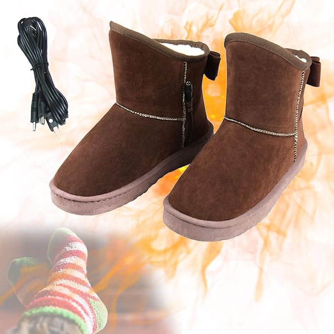 USB Foot Warmer Electric Foot Warmer Men Women Heated Booties Slipper Heating Shoes Warmer Plush Shoes for Feet Cold Relief Winter for Bed Office DormitoryFemale Coffee 26(35~36)