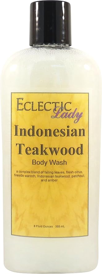 Eclectic Lady Liquid Pearl Body Wash - Indonesian Teakwood Scent 3-in-1 Use For Bubble Bath Hand Soap &amp Body Wash Phthalate-Free Indonesian Teakwood Fragrance Handcrafted in USA (8 oz)