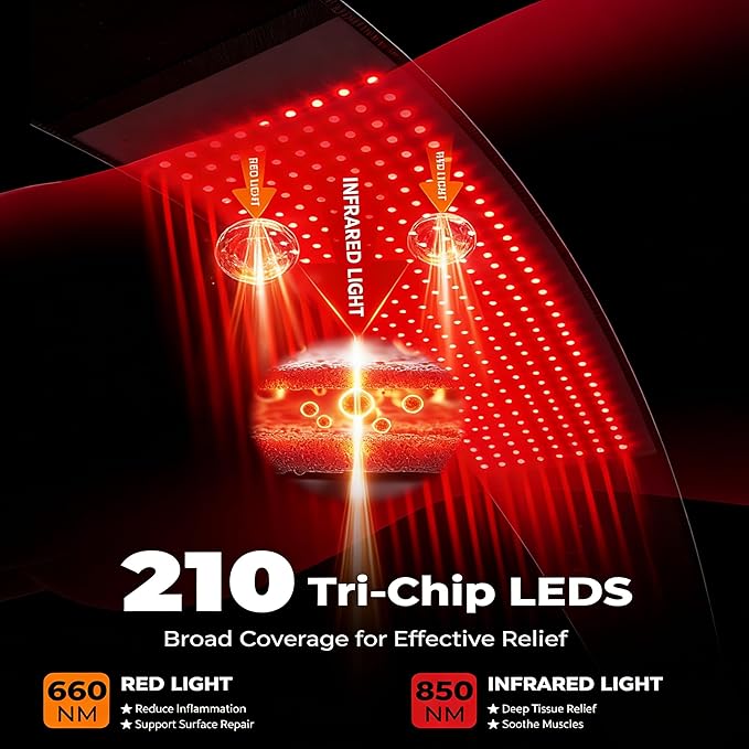 LTW Red Light Therapy Belt 210 LEDs Infrared Red Light Therapy for Body 660nm &amp 850nm Near Infrared Wrap with Vibration for Back Pain Relief Waist Belly Shoulder (49 x 9 210 LEDs)