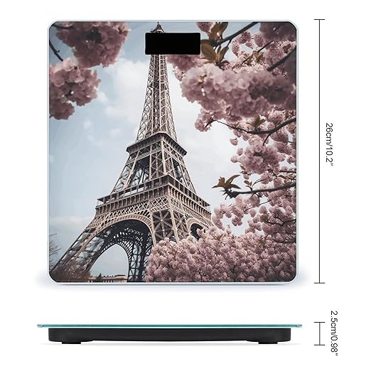 Eiffel Tower Blossoms Scale for Body Weight Anti-Slip Tempered Glass Digital Bathroom Scales Clear LCD Display Weighing Scale Safe Rounded Corners Smart Scales