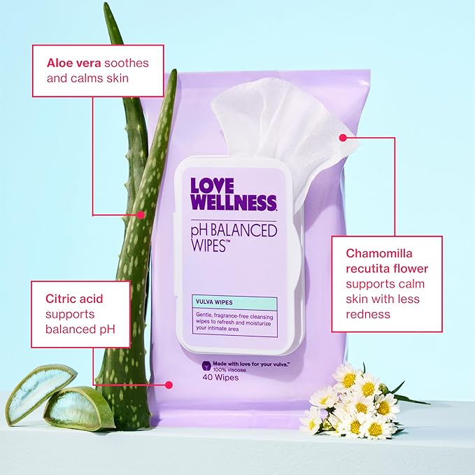 Love Wellness pH Balancing Cleanser &amp pH Balancing Wipes | Her Essentials Duo | On The Go Support for Her | Cleanser for Balanced pH Intimate Health &amp Hygiene