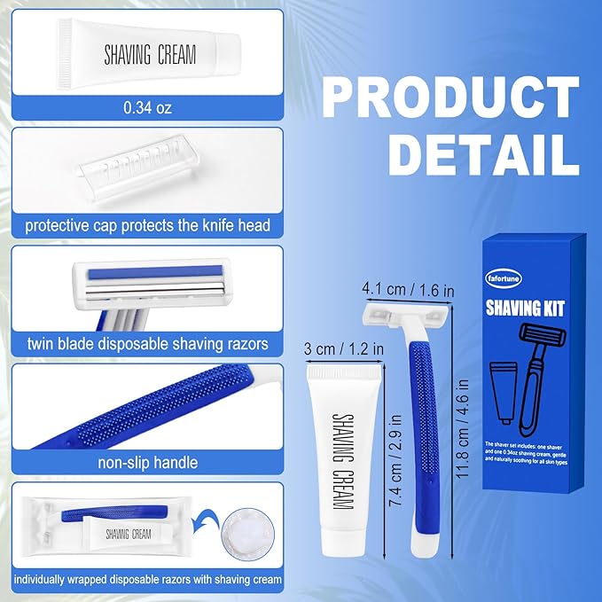 Shave Kit in Bulk Twin Blade Razors with Protective CapDisposable Razors in Bulk Shaving Cream for Hotel Airbnb Homeless Shelter Camping and Travel (60)