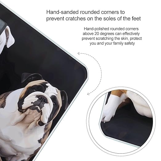 English Bulldogs Scale for Body Weight High Precision Digital Weight Scales with LCD Display Anti-Slip Sturdy Slim Tempered Glass Bathroom Scale for Home Use