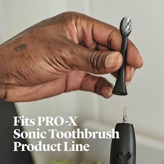 Made by Dentists PRO‑X Replacement Brush Heads – Compatible with PRO‑X Sonic Toothbrush (3 Pack) – Dentist‑Designed Deep Plaque Removal Soft Bristles Travel‑Ready Black