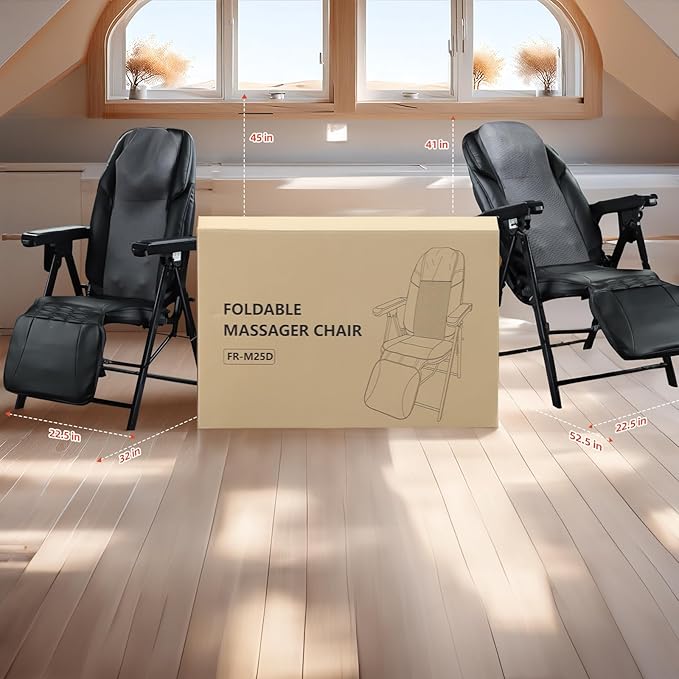 Foldable Electric Massage Chair with Heat FR-M25D Full Body Massage Portable Adjustable Backrest Height Neck Position Suitable for Heights from 59 in to 79 in