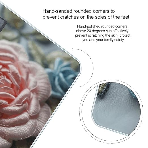 Embroidered Pink Roses Scale for Body Weight Precision Bathroom Weighing Scales with Back Lit LCD Display Sturdy Tempered Glass Body Weight Scales Digital Bathroom Scale 400lb