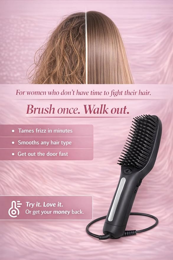 Speedy Precision Hair Straightener Brush Get Sleek Hair Literally in Minutes Clear LED Screen Display 170-430°F Remembers Favorite Temp. Curved Design for Scalp Comfort. Hot Air Release