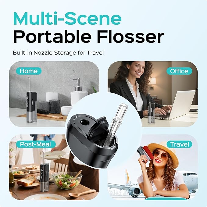 COSLUS Water Flosser Pick with Whitening Mint Flavor Refill Combo &amp Mini Water Flosser for Travel T40