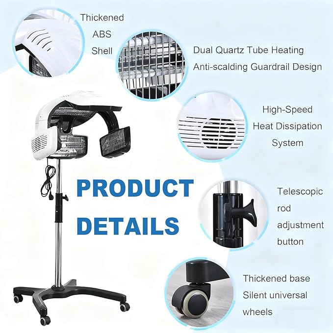 Professional Hair Dryer Freestanding Hair Salon Steamer Hair Color Processor with Wheels Base and LCD Display Professional Equipment for Hair Salon 110V