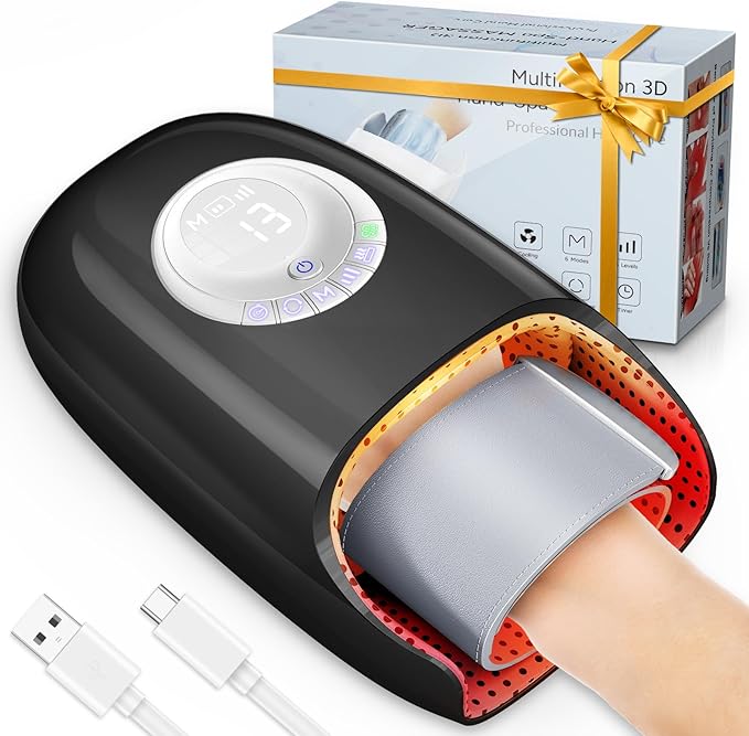 Hand Massager with Heat and Compression Hand Massage for Arthritis and Carpal Tunnel Relief 6 Modes Pressure Point Therapy Blowing Wrist Massager Finger &amp Palm Kneading Gifts for Mom Dad