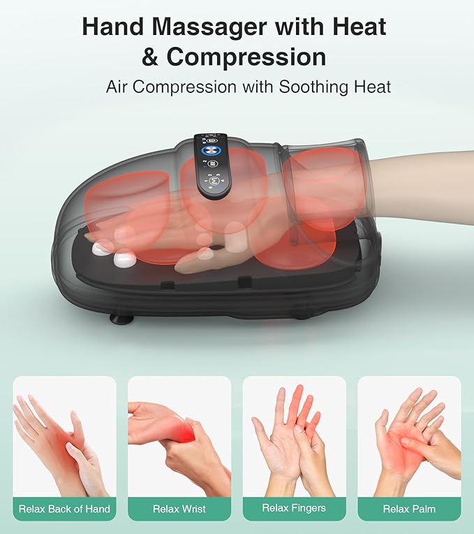 Medcursor Hand Massager - Hand Massager with Heat and Compression for Carpal Tunnel and Stiff Joints Pain Relief from Wrist to Palm and Finger Gifts for Women Men (Rechargeable)