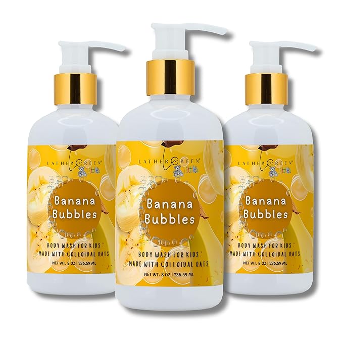 Kids Body Wash – Plant Based Gentle Moisturizer with Shea Butter – Safe for Sensitive Skin – Banana Bubbles – 3 Pack (8 oz Each)