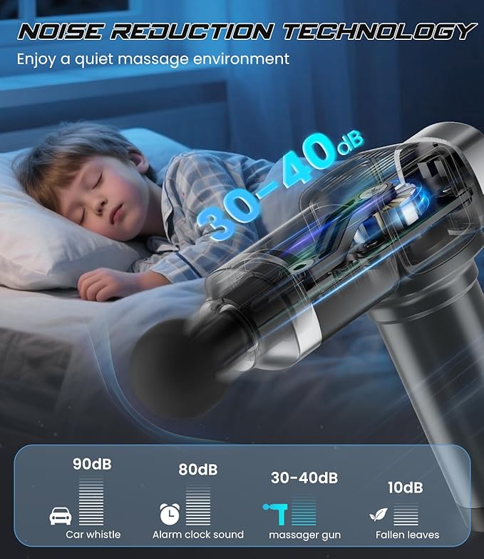 Deep Tissue Massage Gun Portable Percussion Muscle Massager with 30 Speeds &amp 6 Attachments Handheld Electric Back &amp Neck Massager for Pain Relief