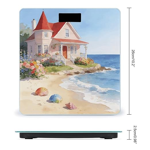 Beach House Weight ScaleClear LED Display Bathroom Digital Weighing ScaleTempered Glass Digital Bathroom Scale for Body Weight Capacity Up to 400 Lbs