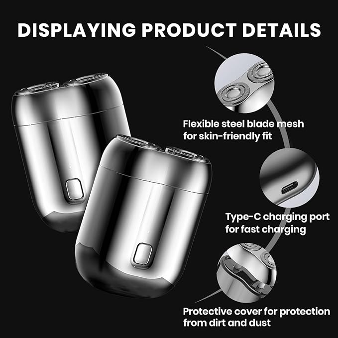 New Model Mini Dual-Head Electric Shaver 2025 New Pocket Electric Mini Portable Razor Double Head Razor Washable USB Rechargeable Dual Head Compact Razors for Home Car Travel (Blue)