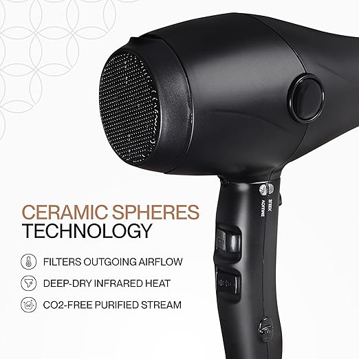 Cocco Nano Pro Hair Dryer Ultra Lightweight Ionic Intel System Ceramic Spheres Technology Professional Performance Black