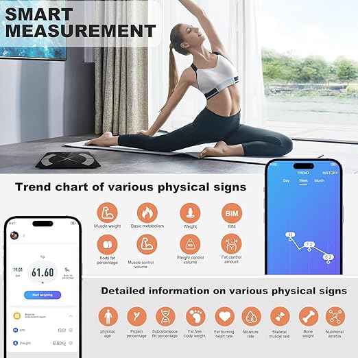 APP Body Fat Scale Intelligent Weight Scale Body Scale Rechargeable Intelligent Weight Scale Digital Bathroom Scale with Smartphone Application Body Composition Monitoring Health Analyzer (Black)