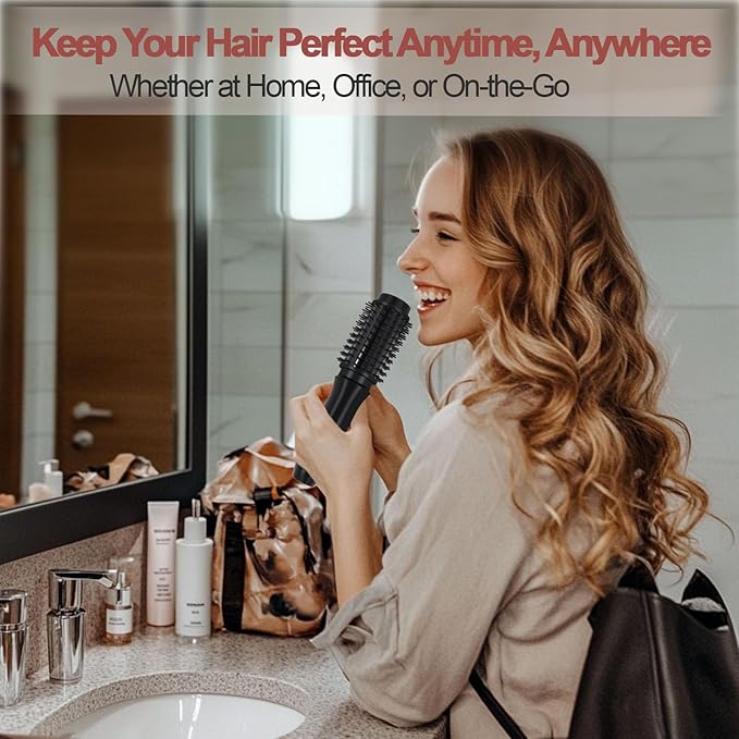 Youbella Cordless Hair Curling Iron Brush Mini Travel Hot Straightener Comb 3-In-1 Portable Wave Curling Wand 1.5″ Ionic Heated Brush USB Rechargeable Hair Curler All Black –No Automatic Rotation
