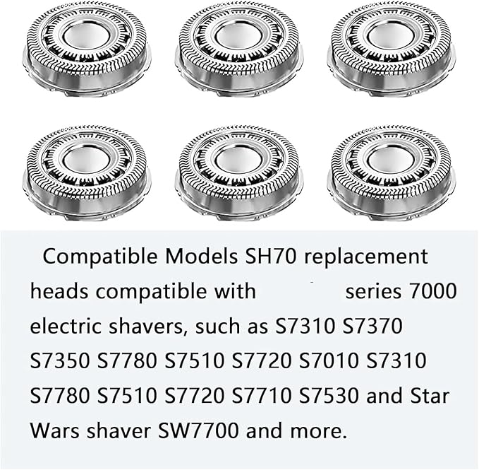Electric Shaver Replacement Blade SH70 Compatible for Norelco Series 7000 Series S7310 S7350 S7780 S7510 S7720 S7010 S7310 S7780 S7510 S7720 Shaver Parts(6 Pack)