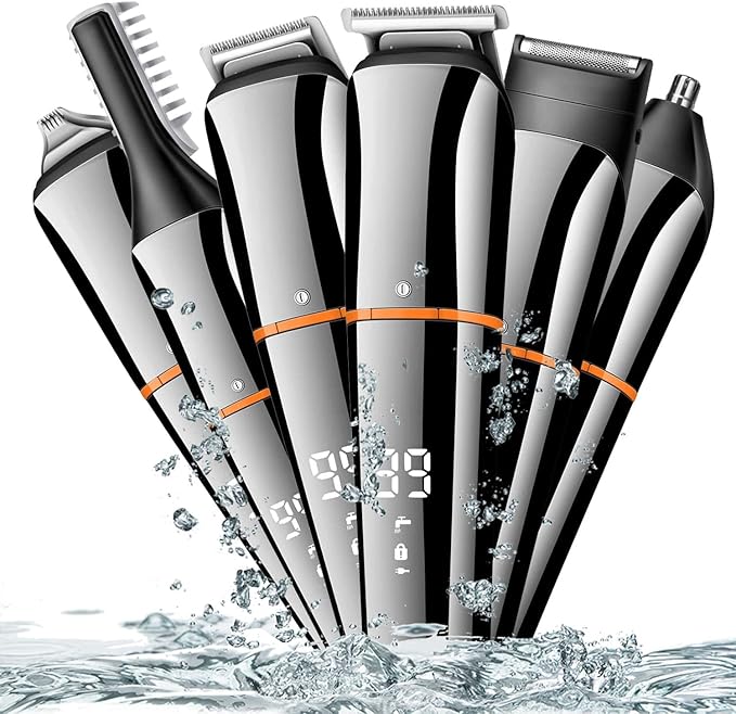 Professional Hair Clippers for Barber Hair Cutting Machine Men Nose Trimmer Electric Shaver 7 in 1 Beard Grooming Rechargeable Low Noise (Silver)