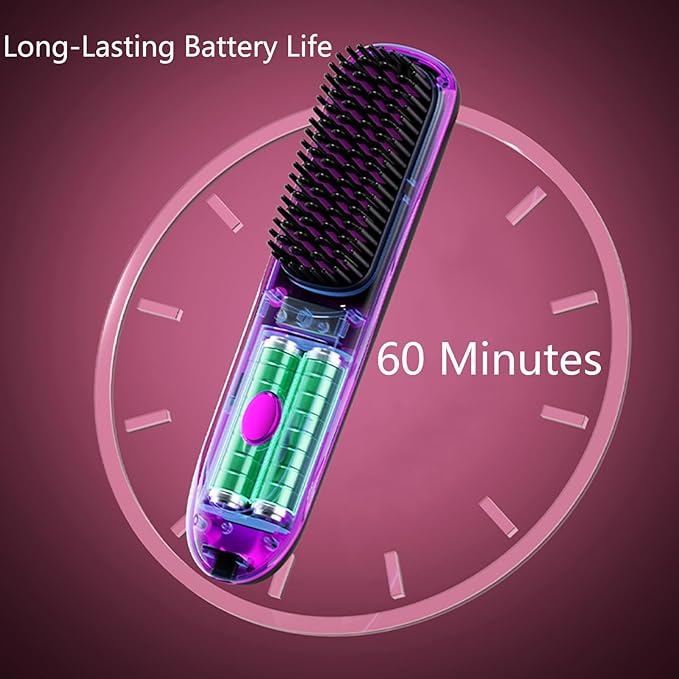 Go Brush Pro Hair Straightener – Cordless Comb with Base Negative Ion 6000mAh Fast Heating &amp Portable Travel Design Rechargeable Brush for Straightening and Curling (Black-1Pcs)