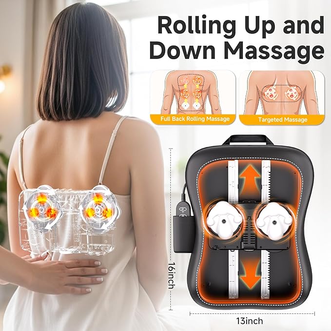 Shiatsu Back and Neck Massager for Pain Relief Deep Tissue Up and Down Rolling Back Massager with Heat 3D Kneading Massage for Office Home Car Birthday Gifts for Women Men Mom Dad