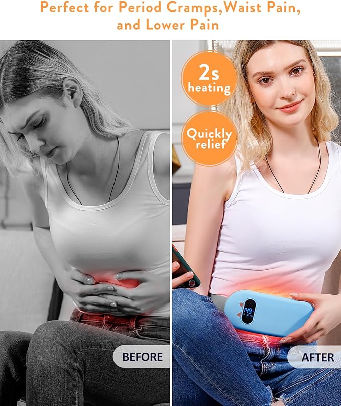 Portable Heating Pad for Period Cramps: Cordless Menstrual Heating Pad with 6 Heat Levels and 6 Massage Modes 3s Fast Heating Gift for Women and Girl(Blue)