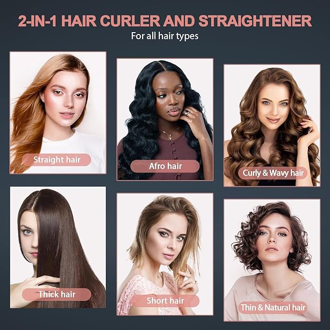 Professional Hair Straightener and Curler 2 in 1 Titanium Flat Iron Original Ceramic Flat Iron Flat Iron for A Smooth Finish Ceramic Floating Plates Quick Heat Up