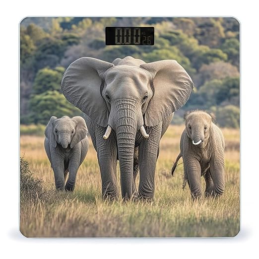 Wild Animals Elephants Scale for Body Weight Highly Accurate Digital Bathroom Body Scale Digital Bathroom Scales for People Anti-Slip Large LCD Display Smart Scales