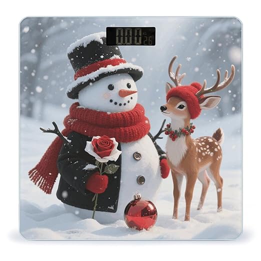 Christmas Snowman and Reindeer Scale for Body Weight Sturdy Tempered Glass Weighing Scales with LCD Display Accurate Digital Bathroom Scale Convenient Body Fat Smart Scales Easy Read
