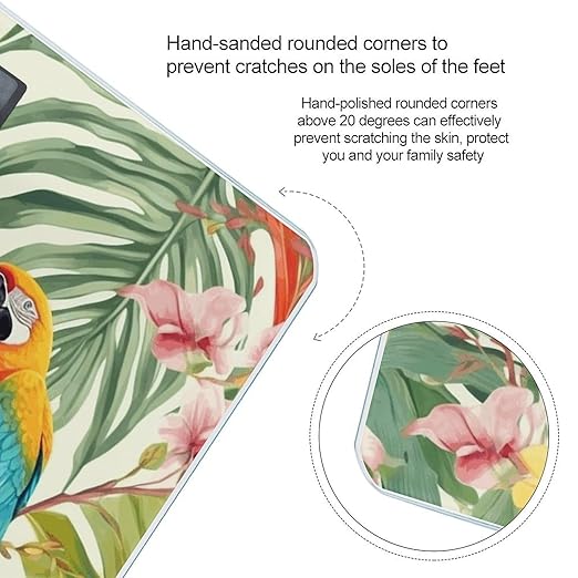 Tropical Plants and Parrots Bathroom Scale Large LCD Backlight Display Digital Scale Rounded Corners Body Scales Automatic Power On/Off Bathroom Scales for Home Bedrooms