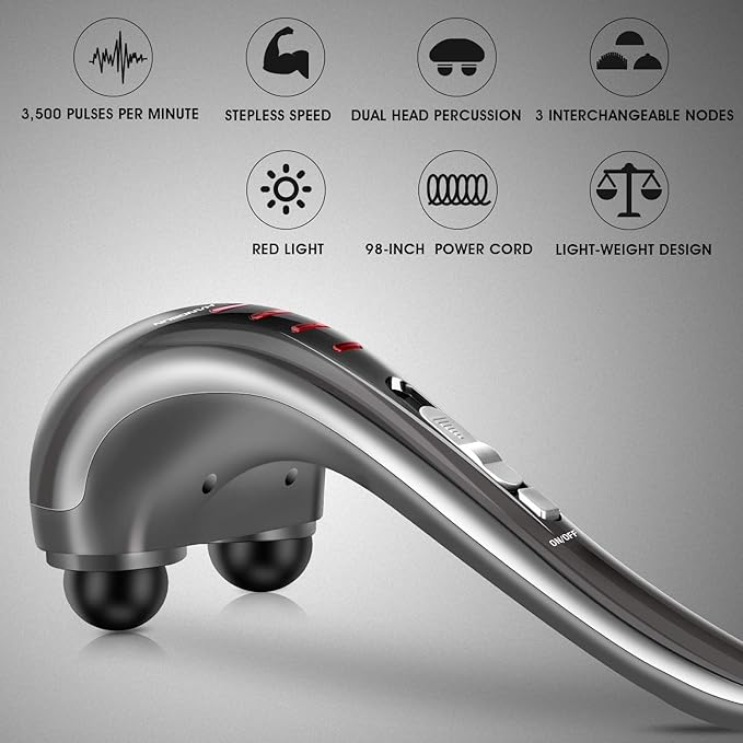 HANGSUN Handheld Neck Back Massager for Pain Relief Deep Tissue Electric Double Head Percussion Massage MG460 for Shoulder Leg Foot Muscles Full Body Corded 2.3 lb
